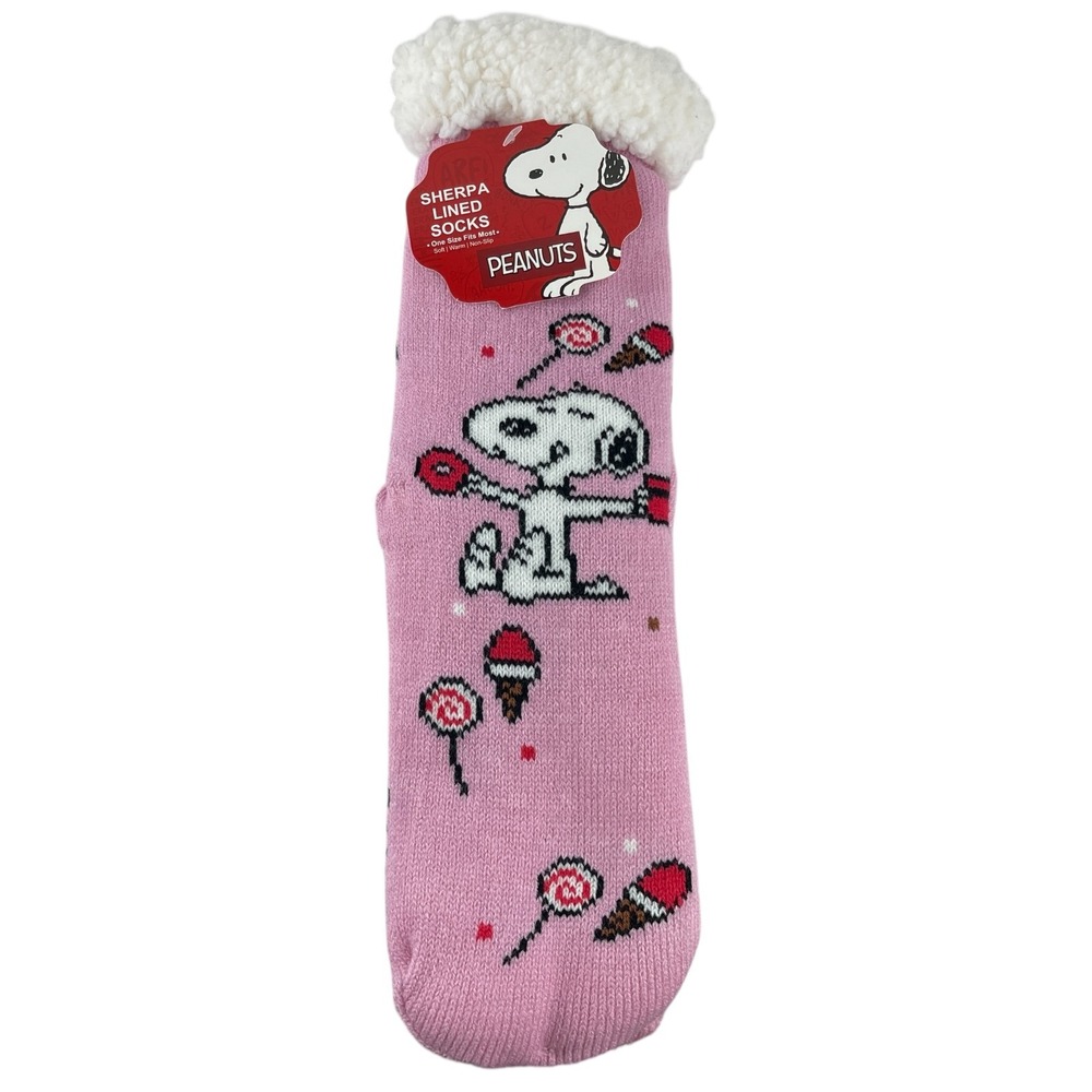 Peanuts Snoopy Women's Sherpa Lined Cabin Socks Pink One Size OSFM Non Slip Soft